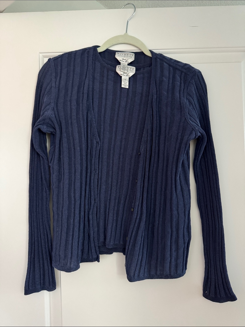 Talbots Navy Ribbed Open-Front Cardigan and Tank Top Set - Picture 2 of 3